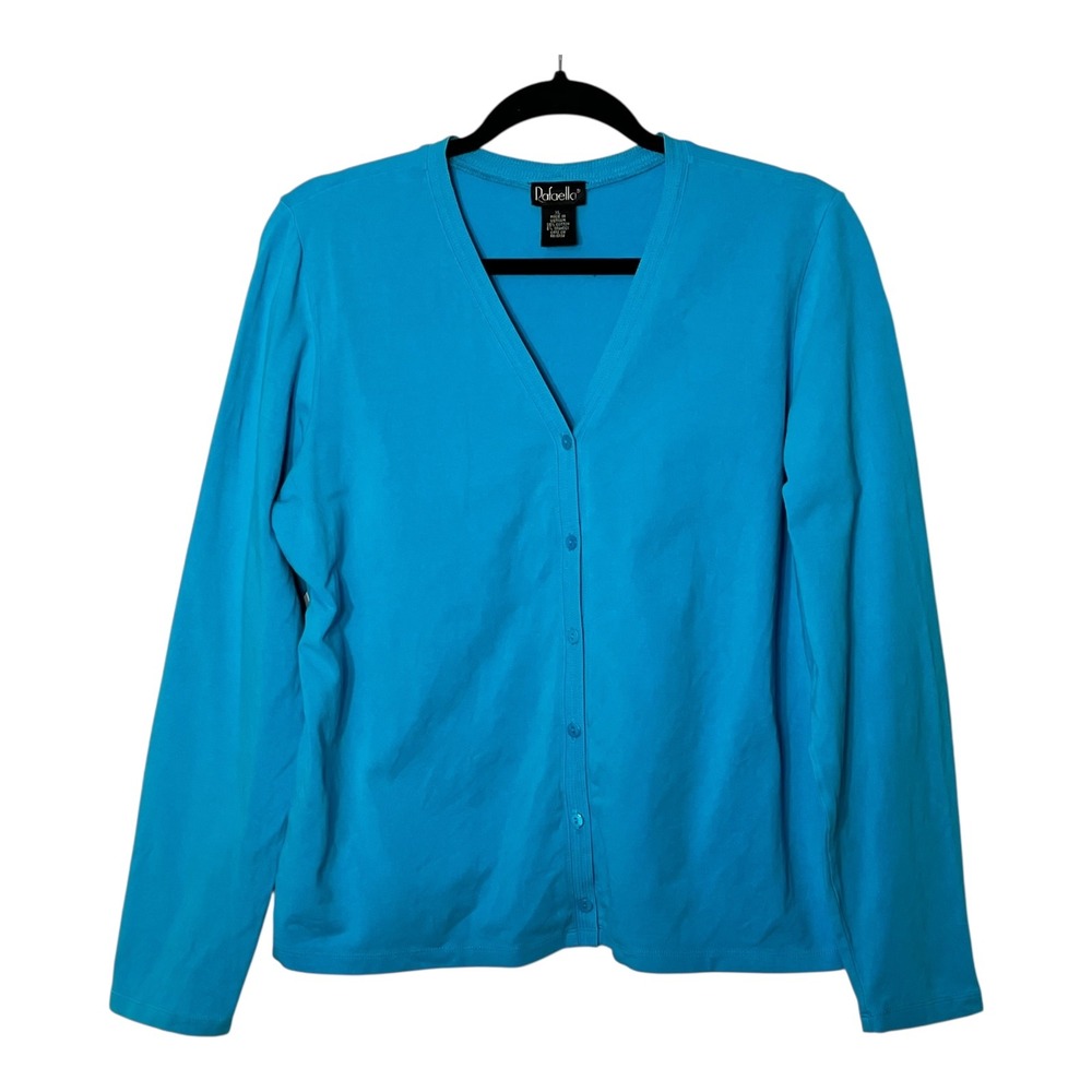 Rafaella Womens Blue Cotton Spandex V-Neck Button Front‎ Cardigan XL